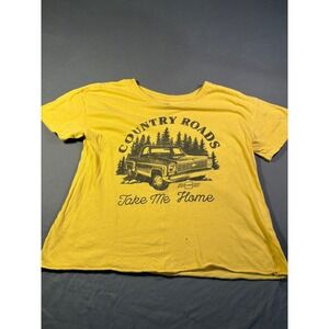 GM Chevrolet Country Roads Take Me Home Yellow Graphic Tee Shirt Medium Cotton